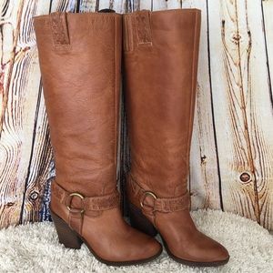 LUCKY BRAND Carmel Leather Chunky Heels Tall Boots